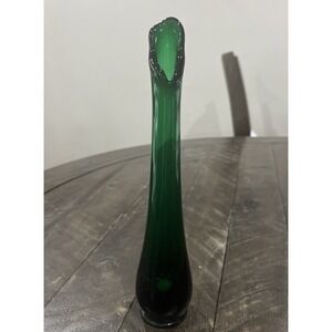 Viking Glass Bud Vase Emerald Green Swung 10" Rare Vtg MCM Sticker